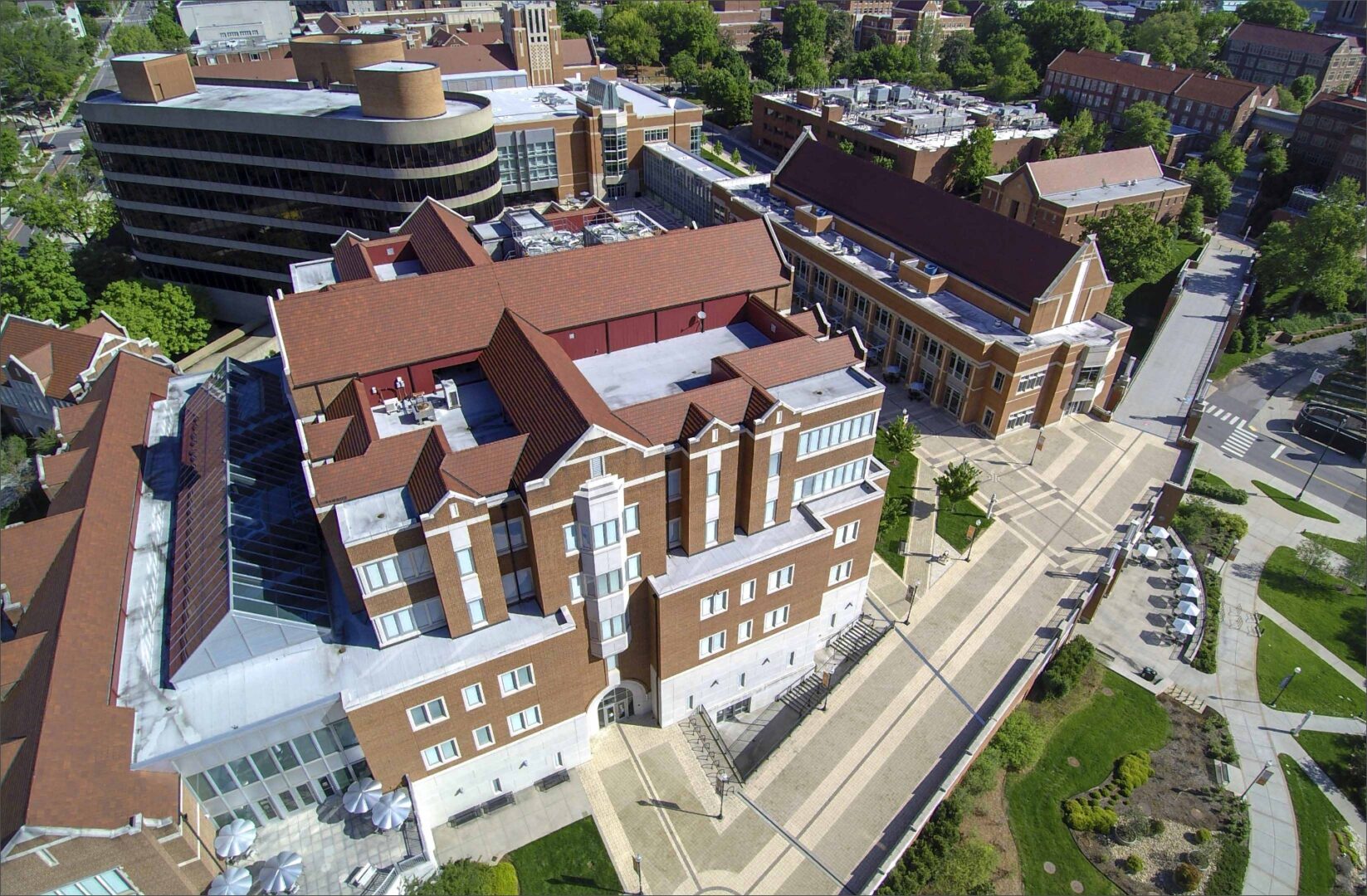exterior haslam business building drone